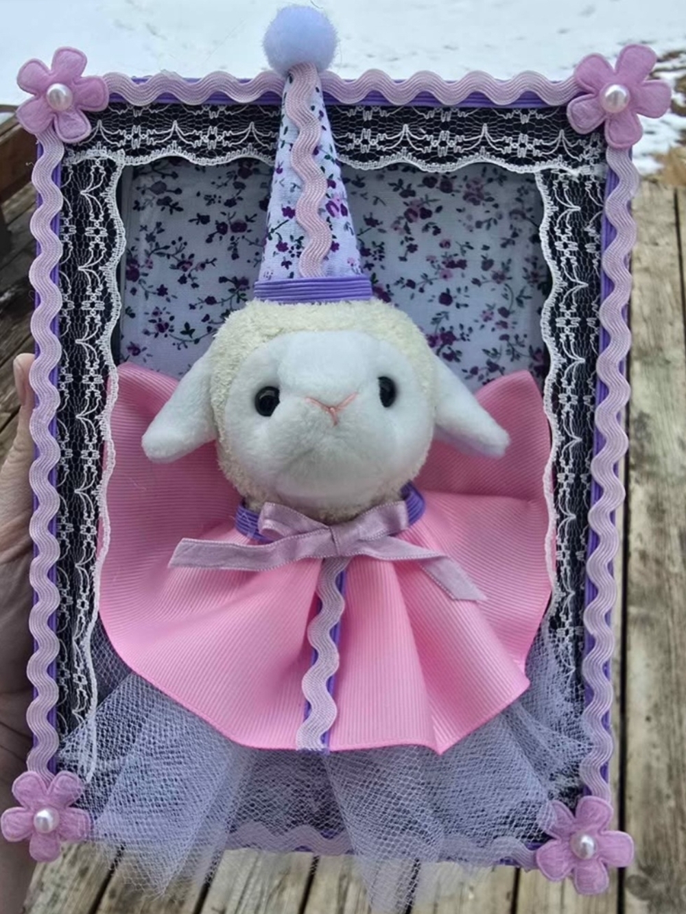 Plush Lamb Party Dress Small Pets Wall Decor - Pink & Lavender
